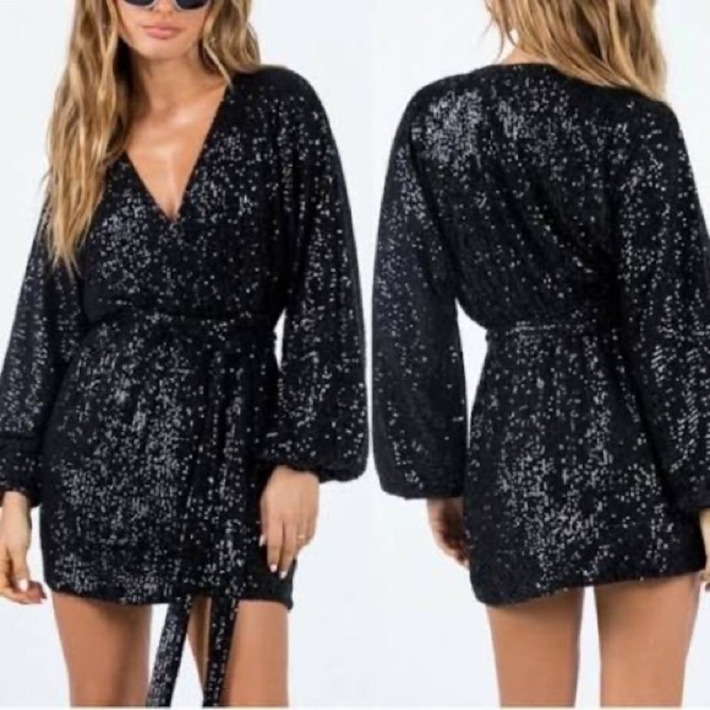 Princess Polly Dancing Queen Black Sequin Mini Dress S4